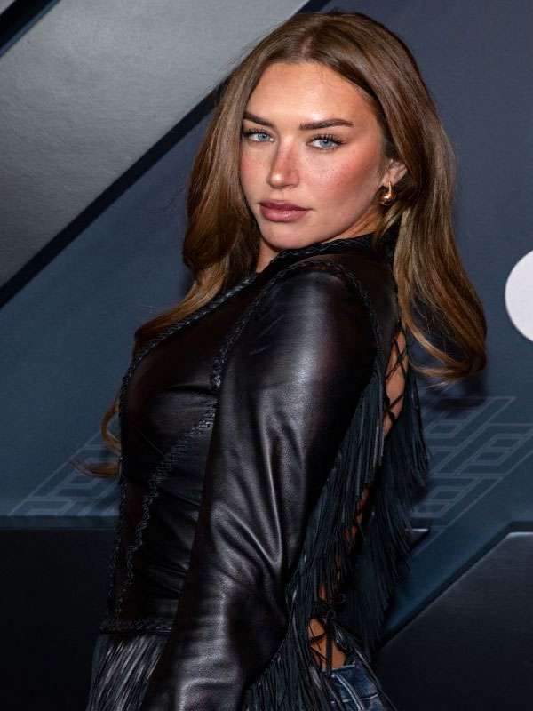 Anastasia Karanikolaou F1 Grand Prix Las Vegas Black Fringe Leather Jacket