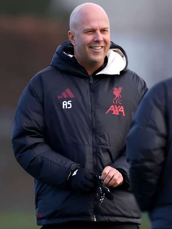 Arne Slot UEFA Champions League 2025 LFC Black Puffer Jacket