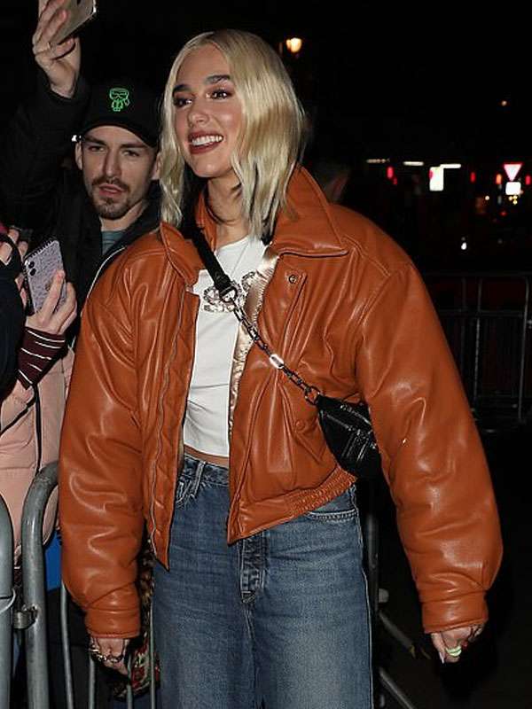 BBC Radio 1 Dua Lipa Brown Oversized Leather Jacket