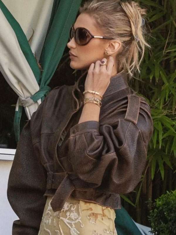 Bella Hadid Distressed Leather Jacket