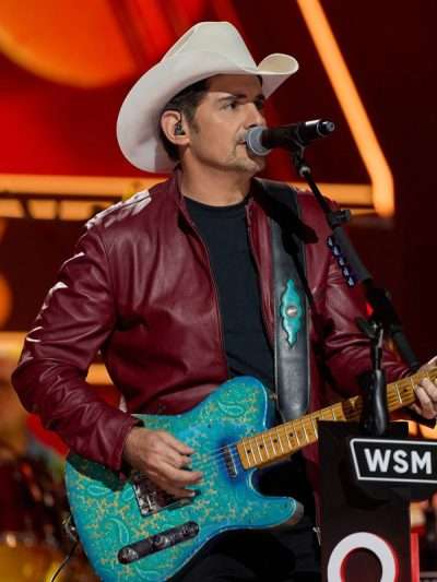 Brad-Paisley-A-Grand-Ole-Opry-Christmas-Maroon-Leather-Jacket