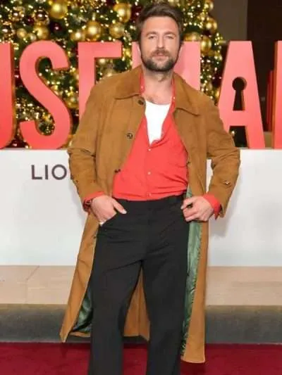 NYC 2025 Brandon Sklenar Brown Suede Leather Coat