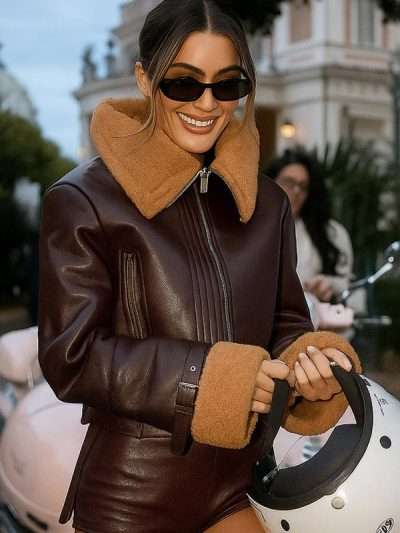 Camila Coelho Brown Shearling Leather Jacket