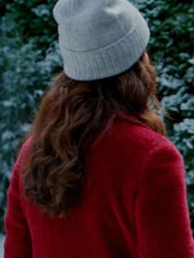 Christmas at the Catnip Cafe 2025 Erin Cahill Red Sherpa Coat