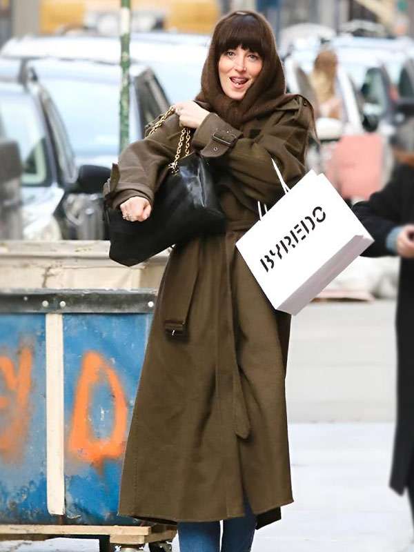 Dakota Johnson Soho Trip 2025 Brown Coat