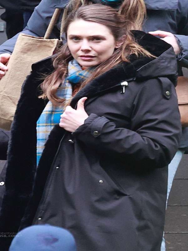 Elizabeth Olsen Eternity Black Hooded Coat