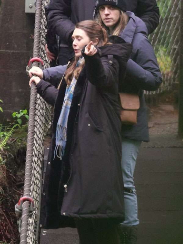 Elizabeth Olsen Eternity Black Shearling Hooded Coat
