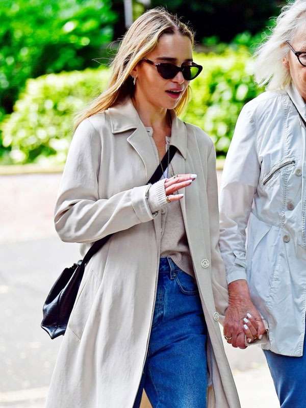Emilia Clarke 2024 Off White Cotton Coat