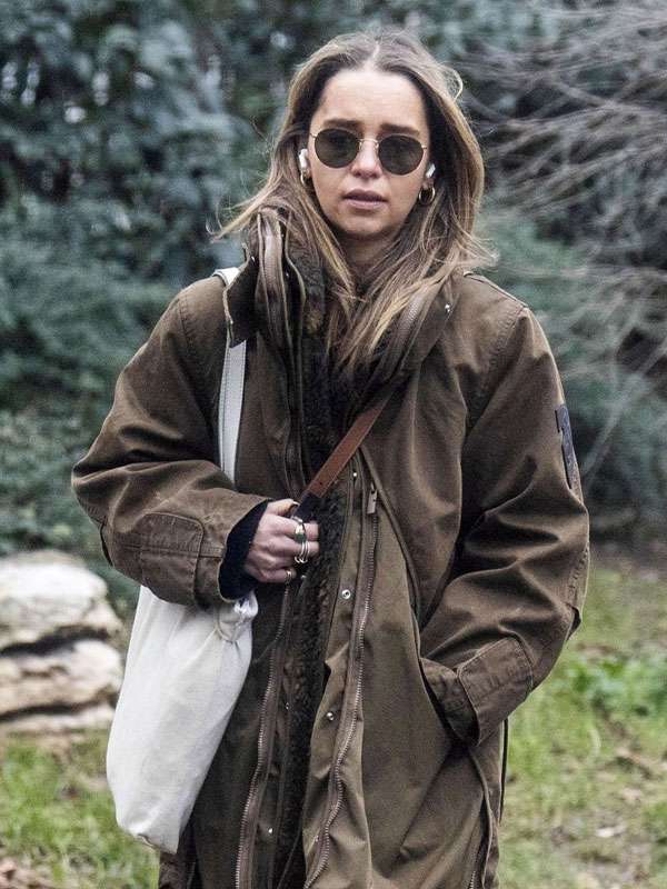 Emilia Clarke 2025 London Brown Cotton Jacket