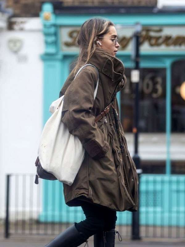 Emilia Clarke 2025 Shearling Brown Cotton Jacket