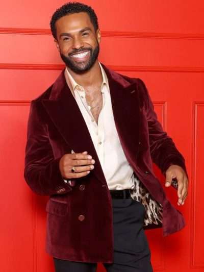 Lucien Laviscount Emily In Paris S05 Alfie Maroon Velvet Blazer