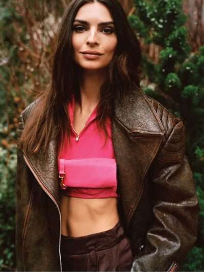 Emily Ratajkowski NYC Oversized Brown Leather Jacket
