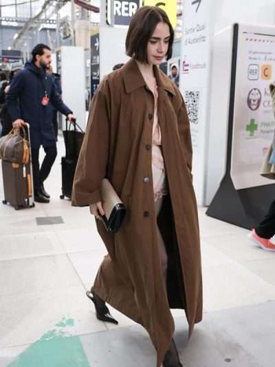 Emily in Paris S05 Orient Express Lily Collins Brown Long Coat