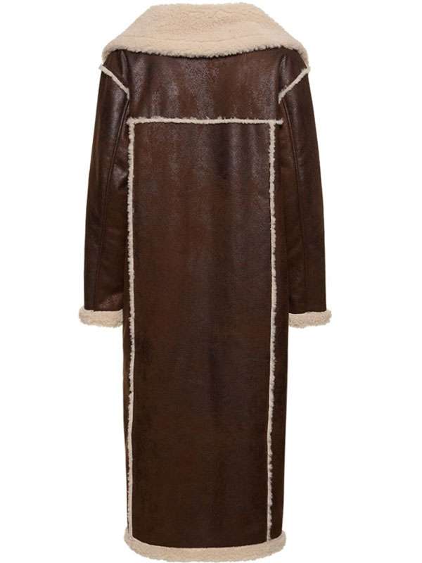 Gigi Hadid NYC 2025 Shearling Brown Leather Coat