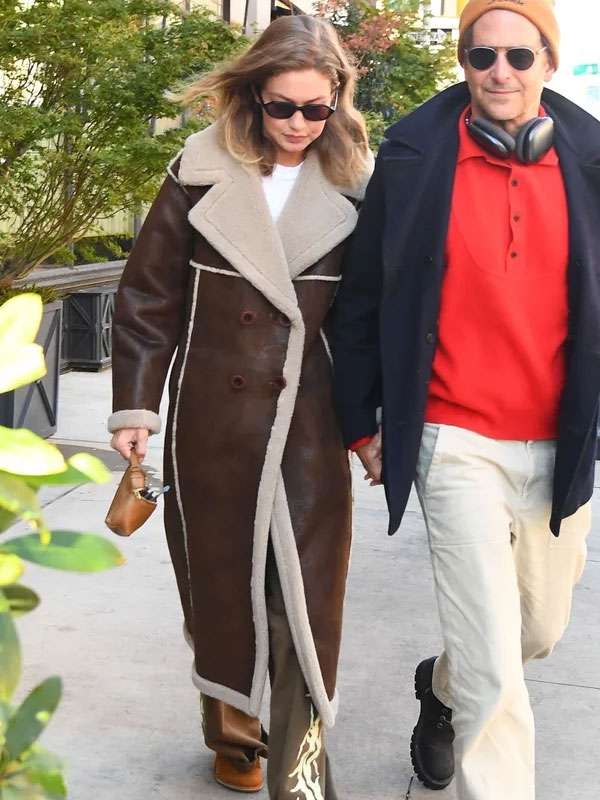 Gigi Hadid NYC 2025 Shearling Leather Coat