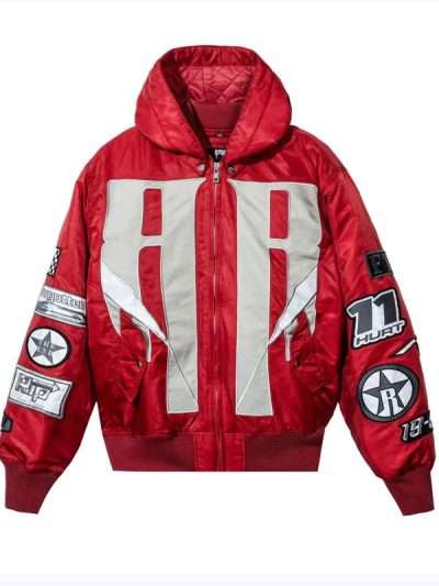 Shop Giselle Revenge Red Hooded Bomber Jacket