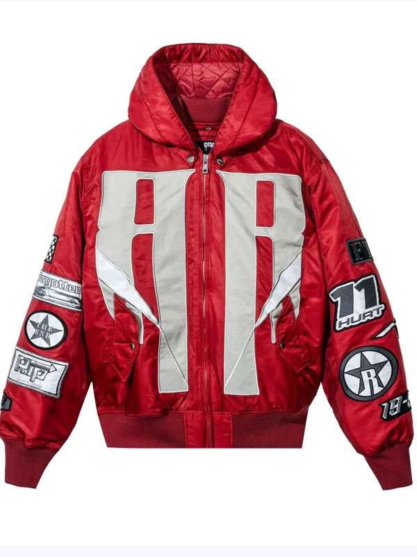 Shop Giselle Revenge Red Hooded Bomber Jacket