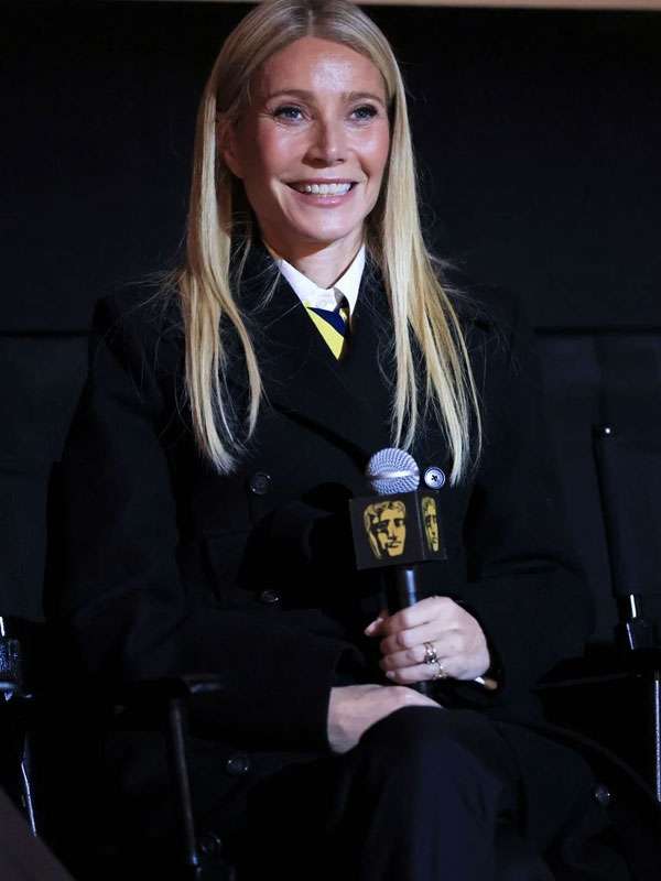 Gwyneth Paltrow Marty Supreme 2025 Black Wool Trench Coat