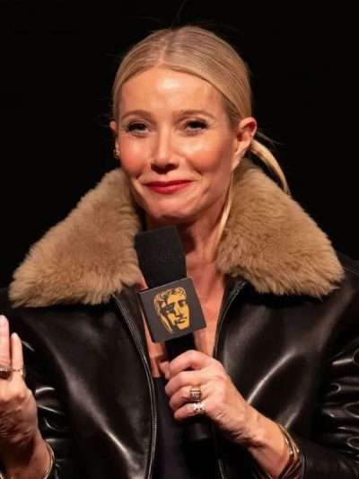 Gwyneth Paltrow Marty Supreme 2025 Promo Black Fur Leather Jacket
