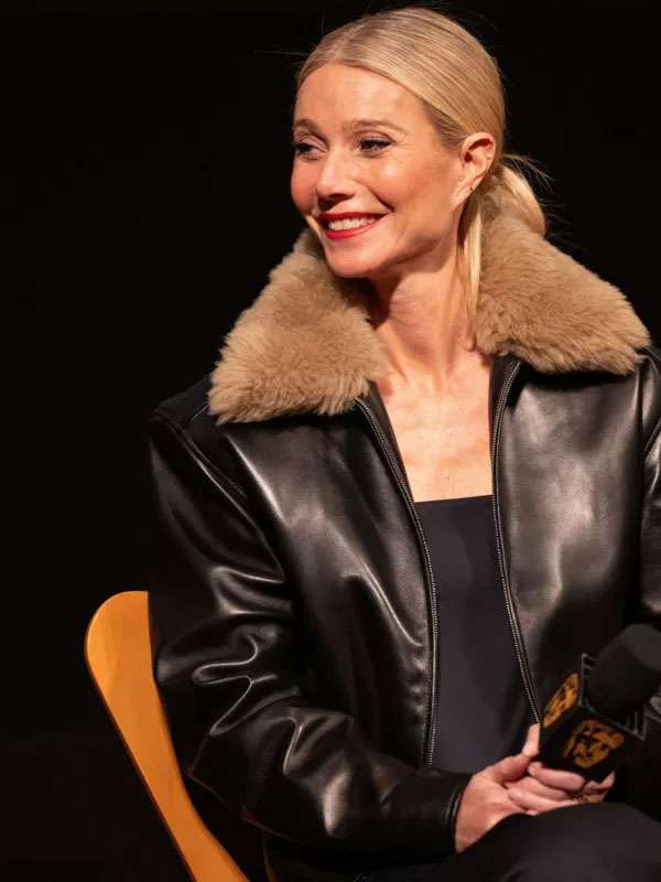 Gwyneth Paltrow Marty Supreme 2025 Fur Leather Jacket