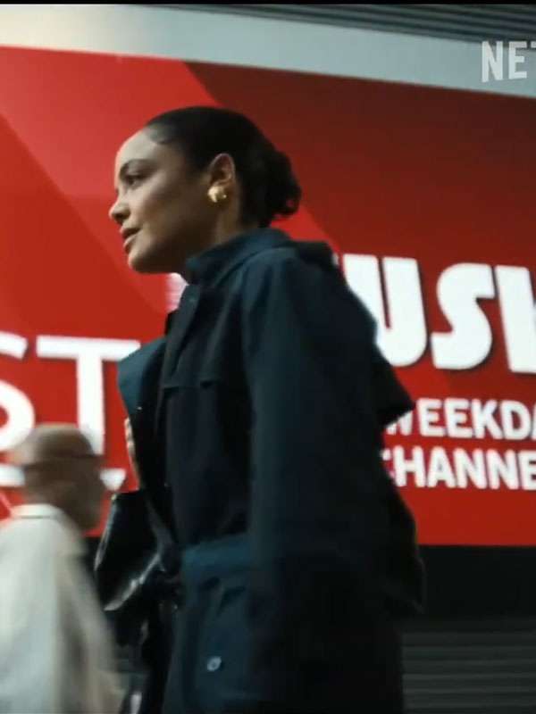 His & Hers 2026 Tessa Thompson Black Cotton Trench Coat