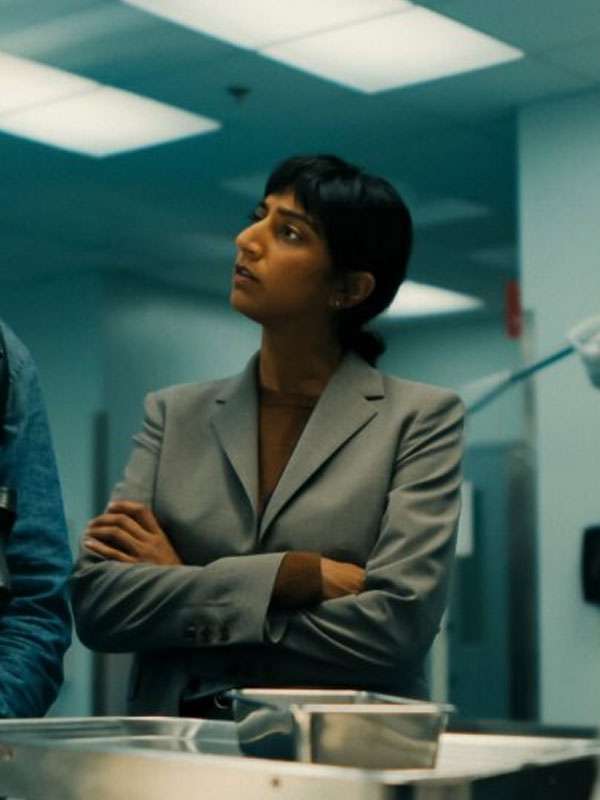 TV Series His and Hers 2026 Sunita Mani Grey Blazer