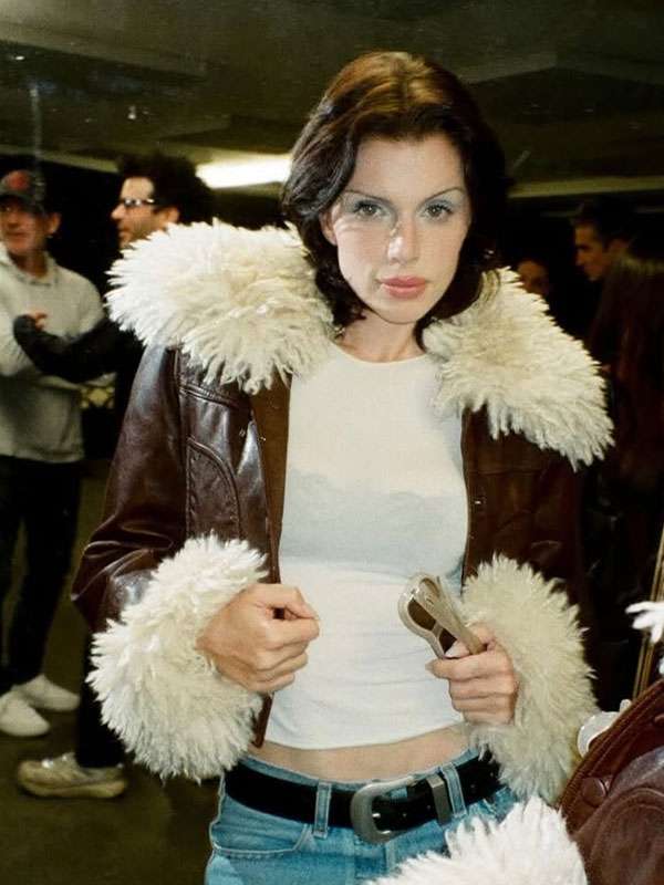 Julia Fox NYFF63 Fur Brown Leather Jacket