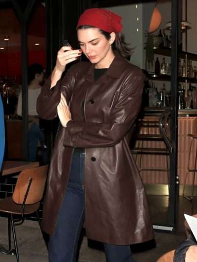 Kendall Jenner Brown Leather Coat
