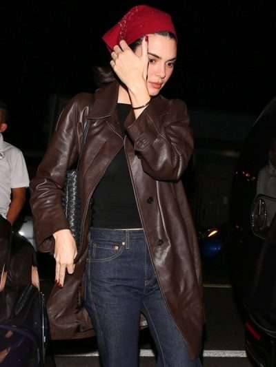 Kendall Jenner 2025 Brown Long Leather Coat