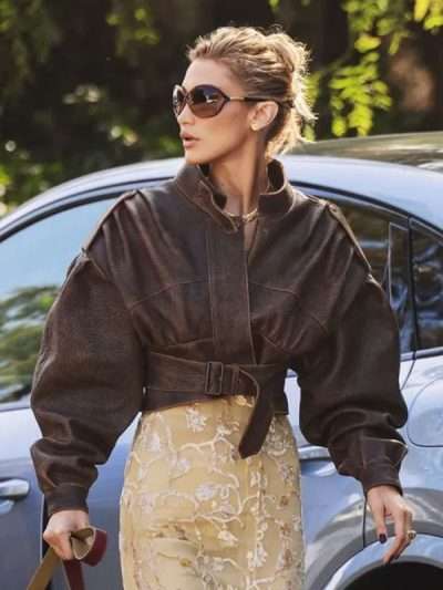 LA Bella Hadid Cropped Leather Jacket