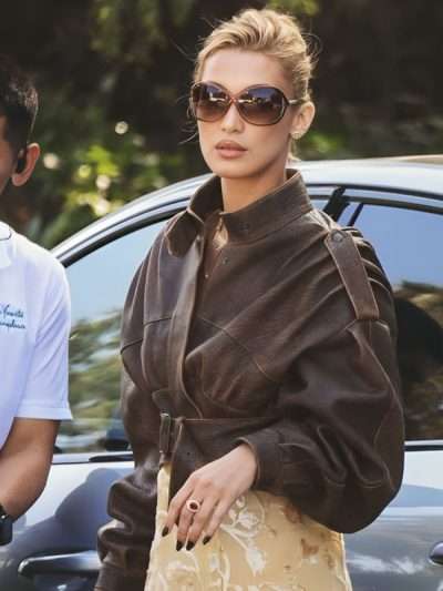 Bella Hadid Brown Cropped Jacket