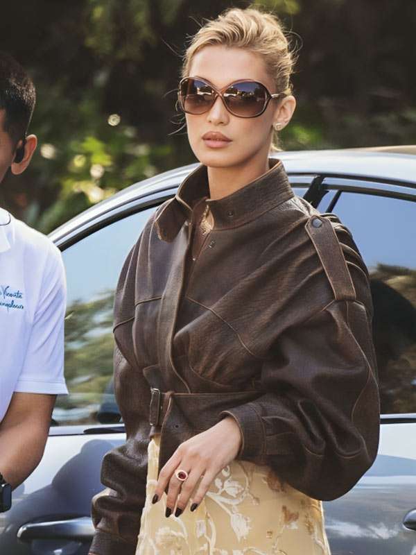 Bella Hadid Brown Cropped Jacket