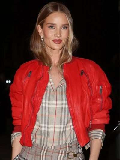 Rosie Huntington-Whiteley Huntington Red Bomber Jacket