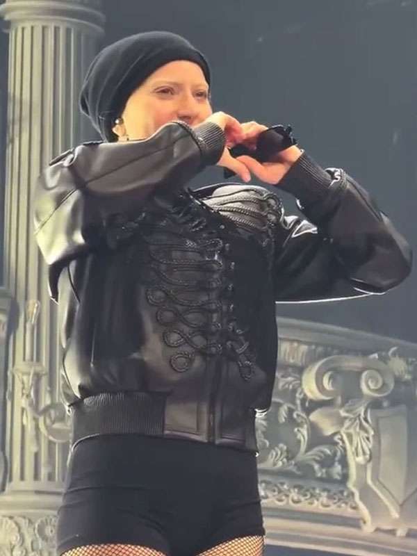 Lady Gaga 2025 Black Embroidered Leather Jacket