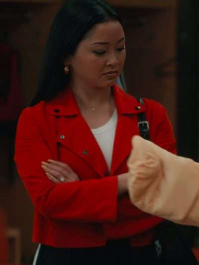 lsbeth 2025 Lana Condor Red Cropped Suede Jacket