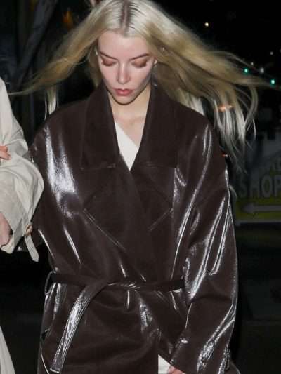 Anya Taylor Joy LA Brown Leather Coat