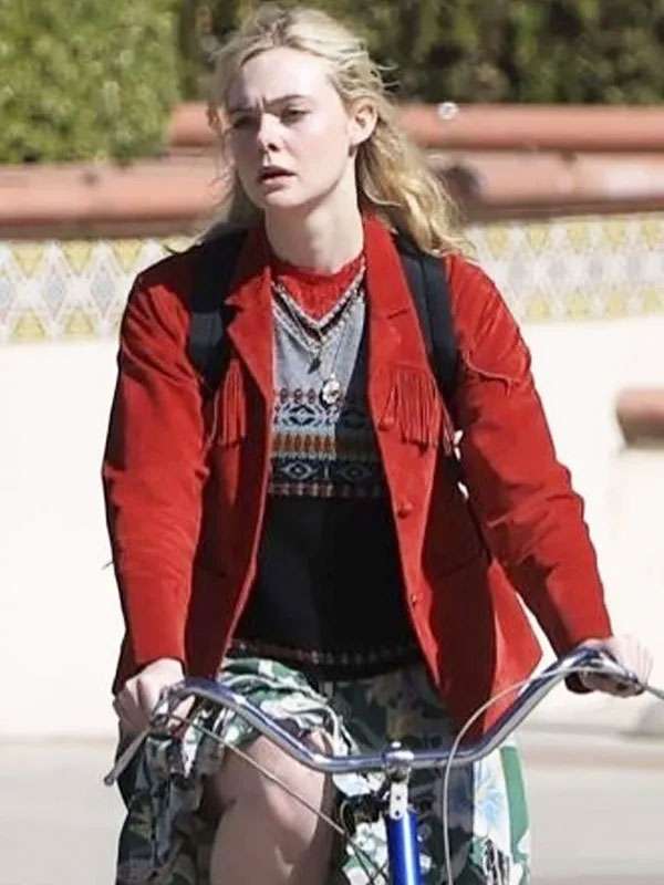 Elle Fanning Margo’s Got Money Troubles Red Fringe Jacket