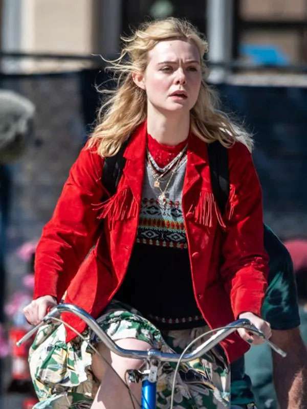 Elle Fanning Margo’s Got Money Troubles Red Fringe Jacket