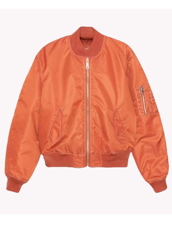 Margo’s Got Money Troubles Elle Fanning Orange Satin Bomber Jacket