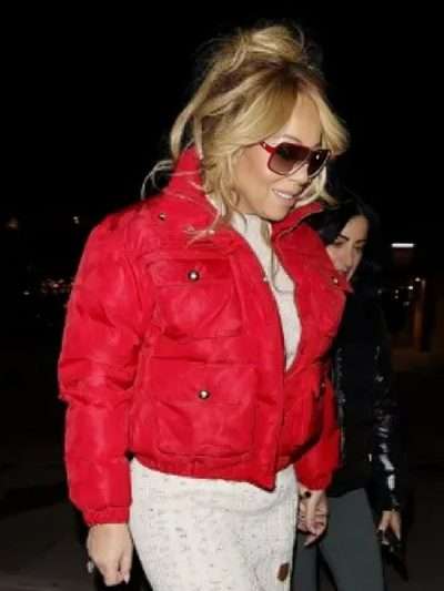 American Singer Mariah Carey Red Puffer Jacket