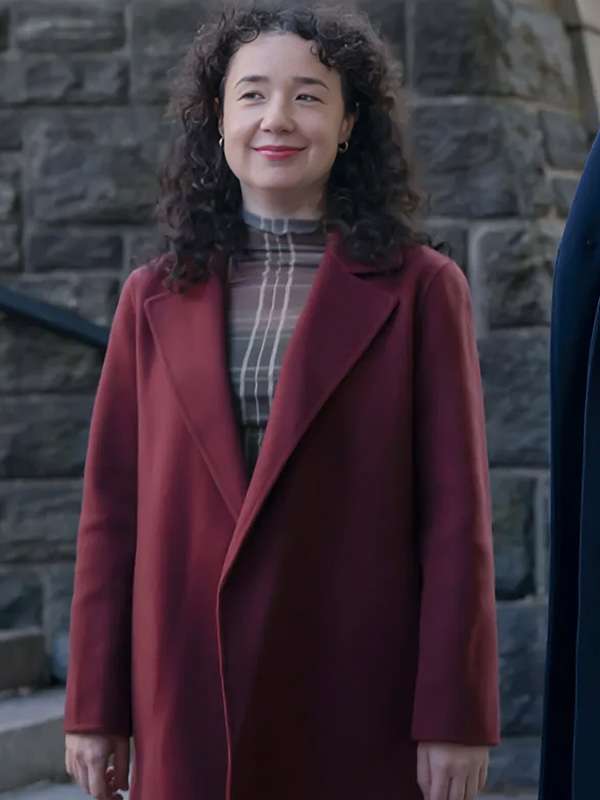 Elsbeth 2025 Sarah Steele Maroon Wool Coat