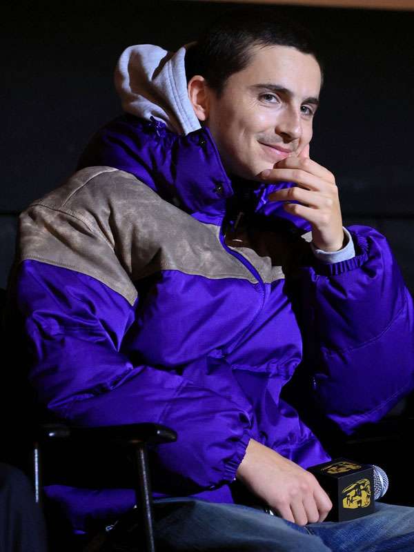 Marty Supreme BAFTA Screening Timothée Chalamet Purple Puffer Jacket