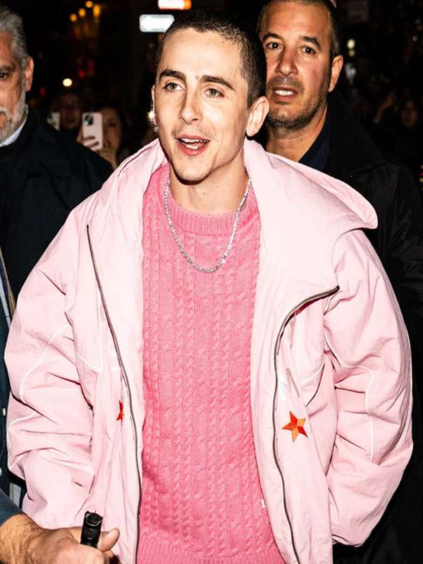 Marty Supreme Timothee Chalamet Premiere Pink Hooded Jacket