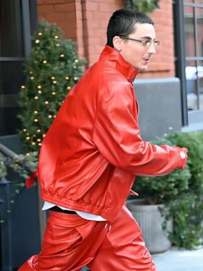Timothee Chalamet Red Leather Jacket