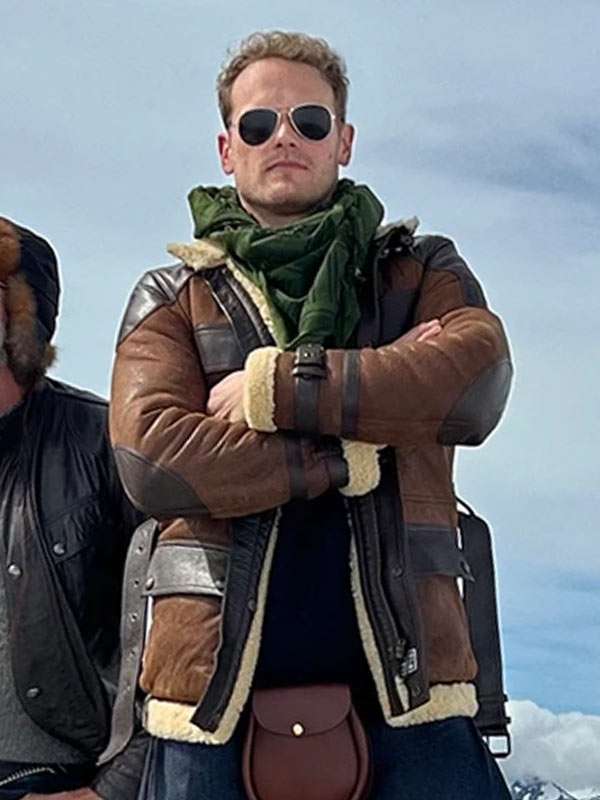 TV Series Men in Kilts Sam Heughan Shearling Leather Jacket