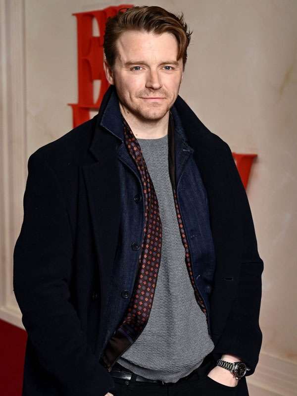 Movie Event Ella McCay 2025 Jack Lowden Black Wool Coat