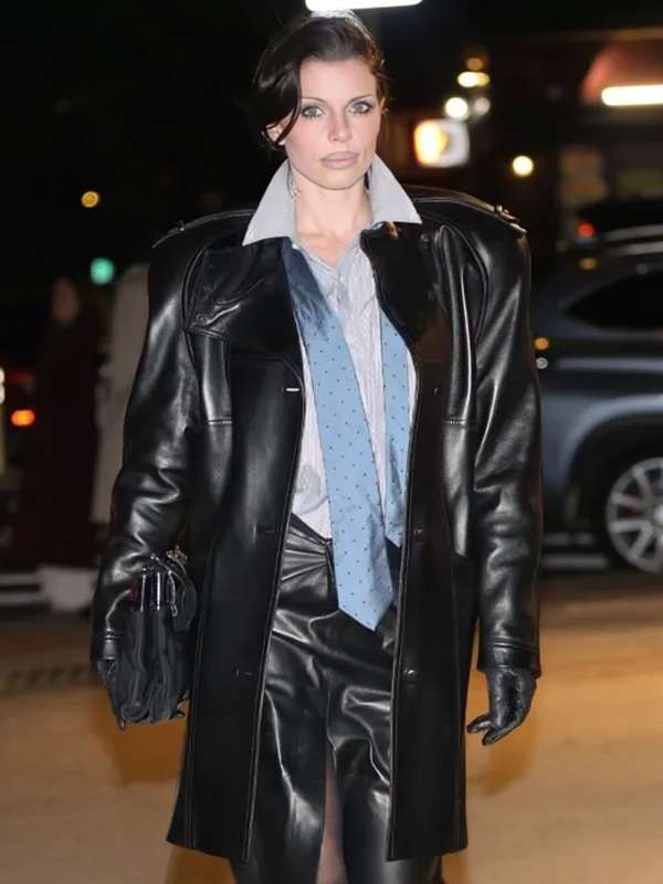 Julia Fox New York City 2025 Black Leather Coat
