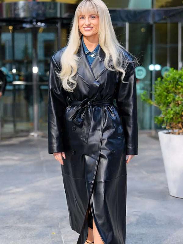 Meghan Trainor Black Leather Trench Coat