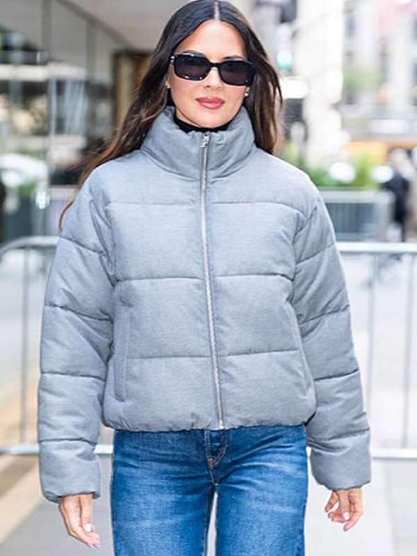 Olivia Munn Grey Puffer Jacket