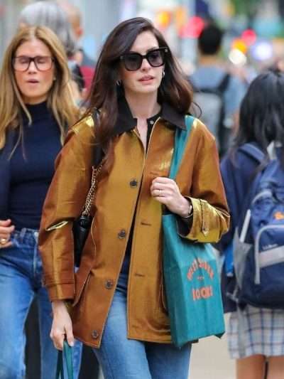 Anne Hathaway Metallic Gold Jacket